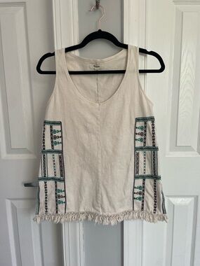 Madewell Boho Festival Tank Top with Teal & Black Embroidery